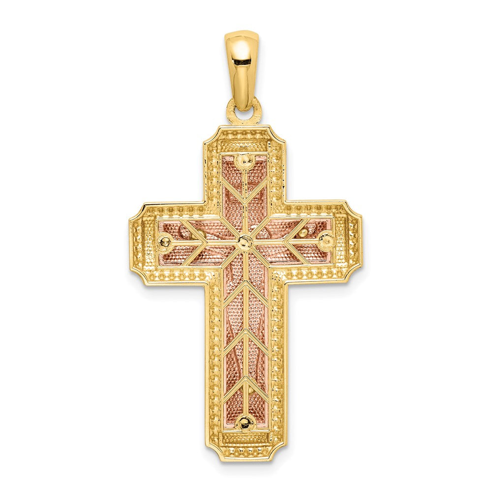 14k Two-tone Gold White Rhodium INRI Crucifix Pendant