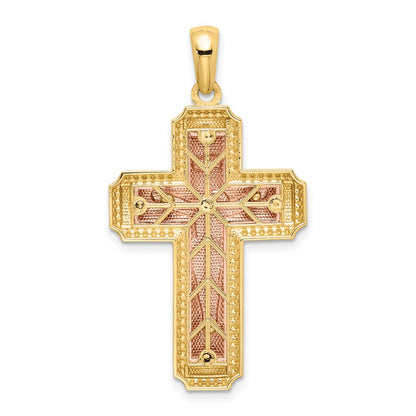 14k Two-tone Gold White Rhodium INRI Crucifix Pendant