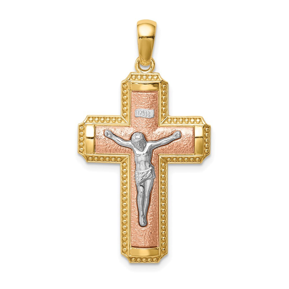 14k Two-tone Gold White Rhodium INRI Crucifix Pendant