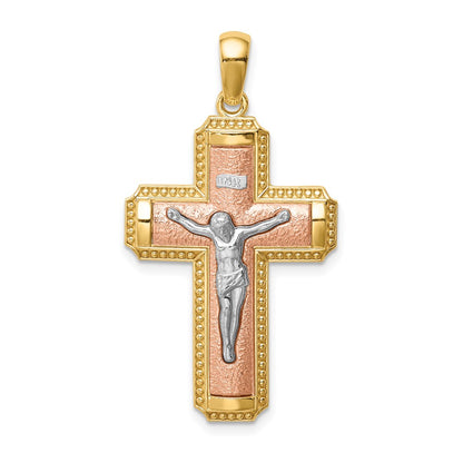 14k Two-tone Gold White Rhodium INRI Crucifix Pendant