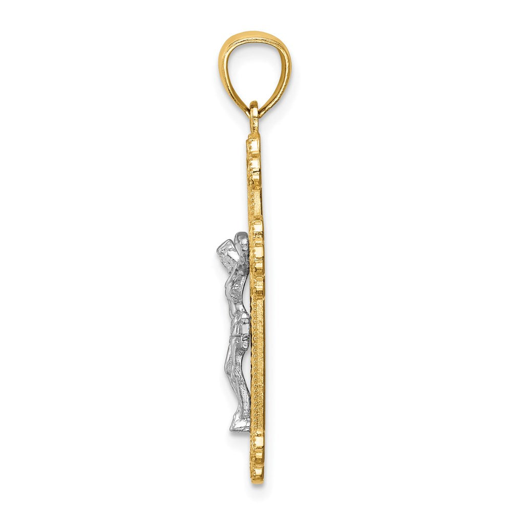 14k Two-tone Gold Two-tone Gold w/Rhodium Inri Budded Crucifix