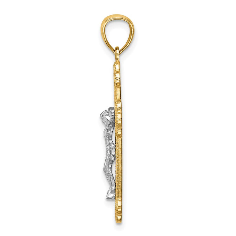 14k Two-tone Gold Two-tone Gold w/Rhodium Inri Budded Crucifix