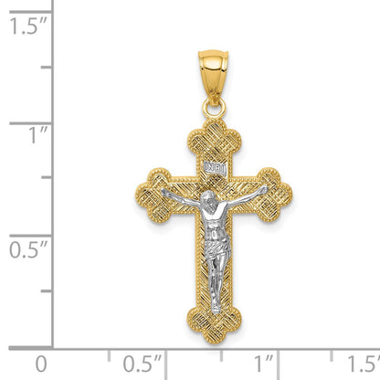 14k Two-tone Gold Two-tone Gold w/Rhodium Inri Budded Crucifix