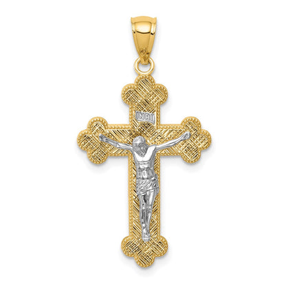 14k Two-tone Gold Two-tone Gold w/Rhodium Inri Budded Crucifix