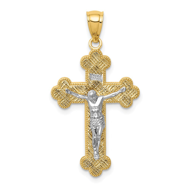 14k Two-tone Gold Two-tone Gold w/Rhodium Inri Budded Crucifix