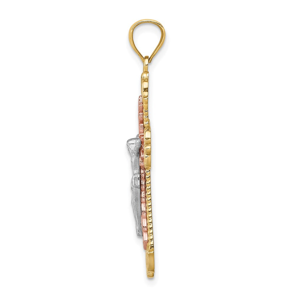 14k Tri-Color Gold D/C w/White Rhodium Crucifix Pendant