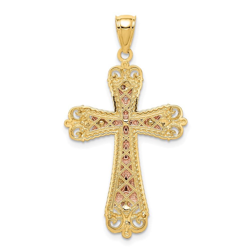 14k Tri-Color Gold D/C w/White Rhodium Crucifix Pendant