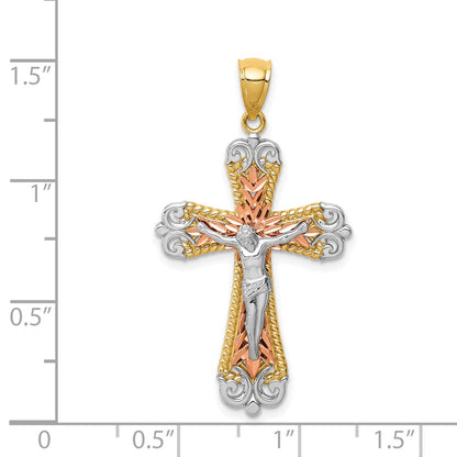 14k Tri-Color Gold D/C w/White Rhodium Crucifix Pendant