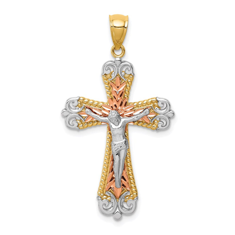 14k Tri-Color Gold D/C w/White Rhodium Crucifix Pendant
