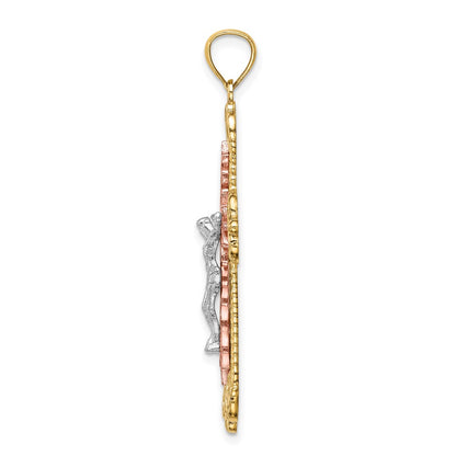 14k Tri-Color Gold w/Rhodium Crucifix Pendant