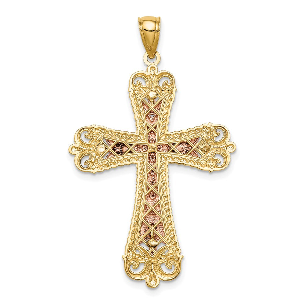 14k Tri-Color Gold w/Rhodium Crucifix Pendant