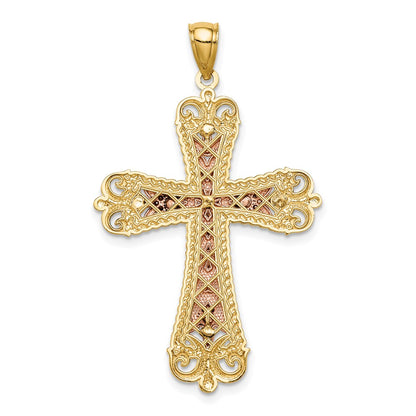 14k Tri-Color Gold w/Rhodium Crucifix Pendant