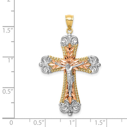 14k Tri-Color Gold w/Rhodium Crucifix Pendant