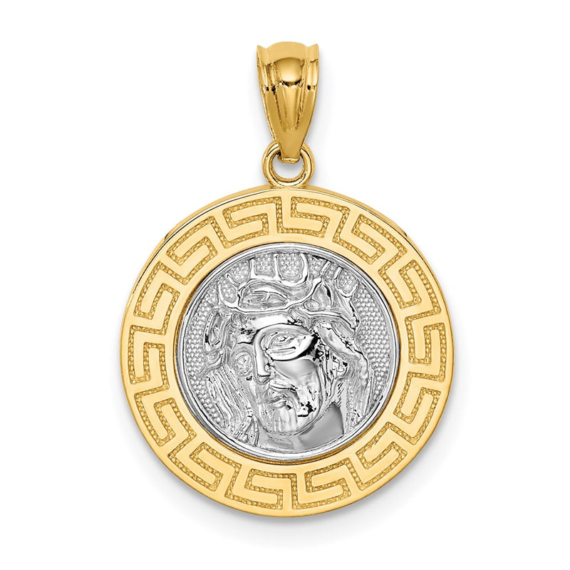14k Yellow & Rhodium Gold w/White Rhodium Jesus Medal