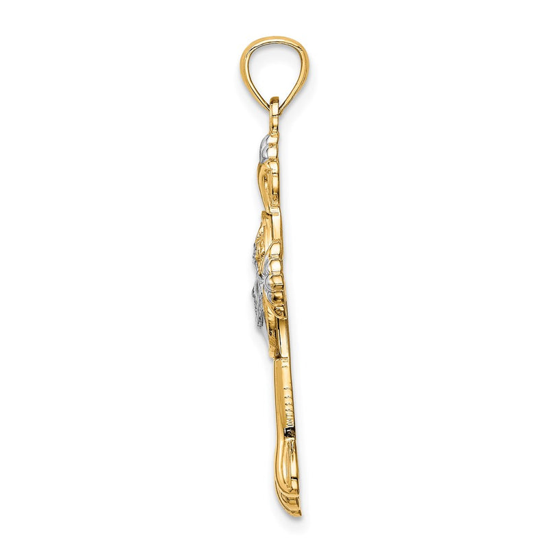 14k Yellow & Rhodium Gold w/White Rhodium Jesus Cross Pendant