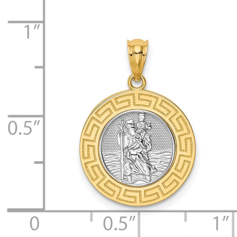 14k Yellow & Rhodium Gold w/ Rhodium St. Christopher Medal