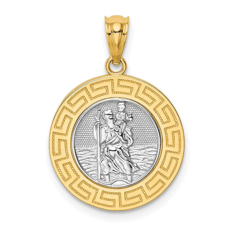 14k Yellow & Rhodium Gold w/ Rhodium St. Christopher Medal
