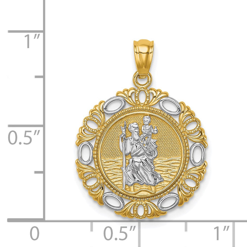 14k Yellow & Rhodium Gold w/ Rhodium St. Christopher Medal