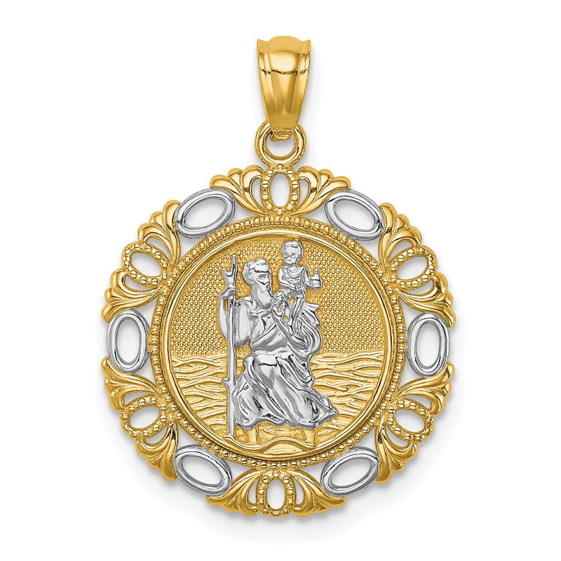 14k Yellow & Rhodium Gold w/ Rhodium St. Christopher Medal