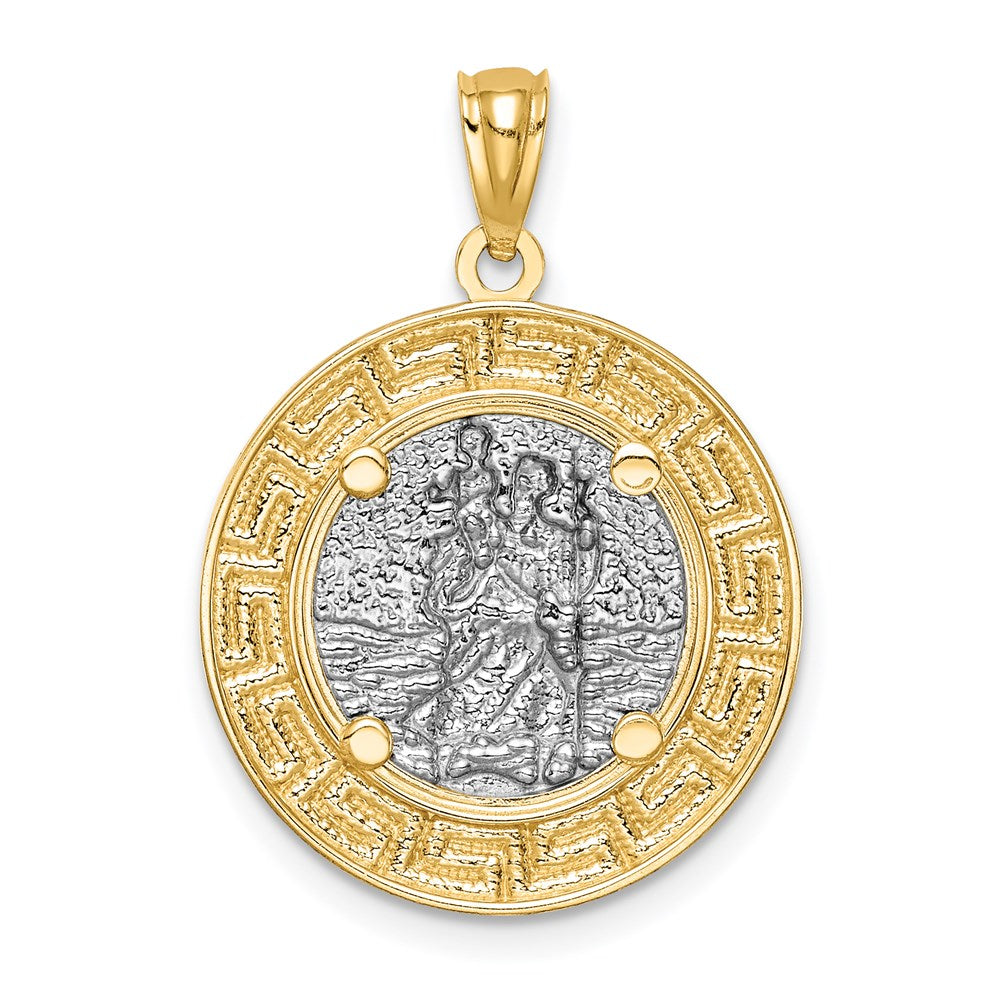 14k Yellow & Rhodium Gold w/ Rhodium St. Christopher Medal