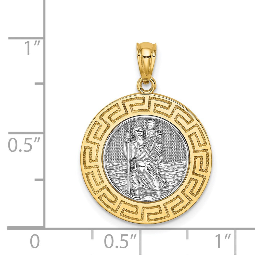 14k Yellow & Rhodium Gold w/ Rhodium St. Christopher Medal
