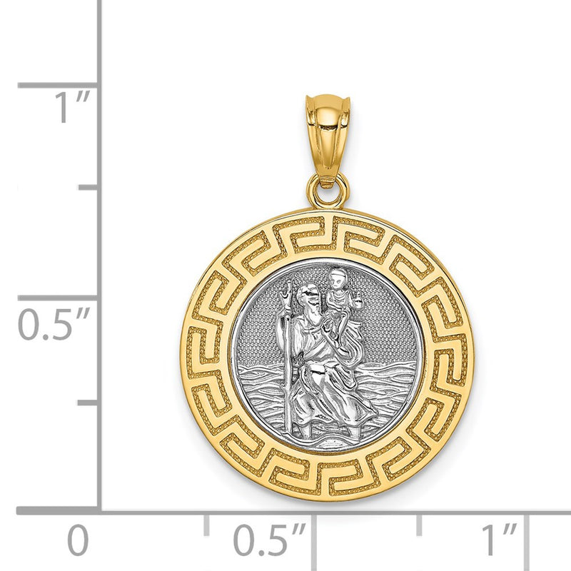 14k Yellow & Rhodium Gold w/ Rhodium St. Christopher Medal
