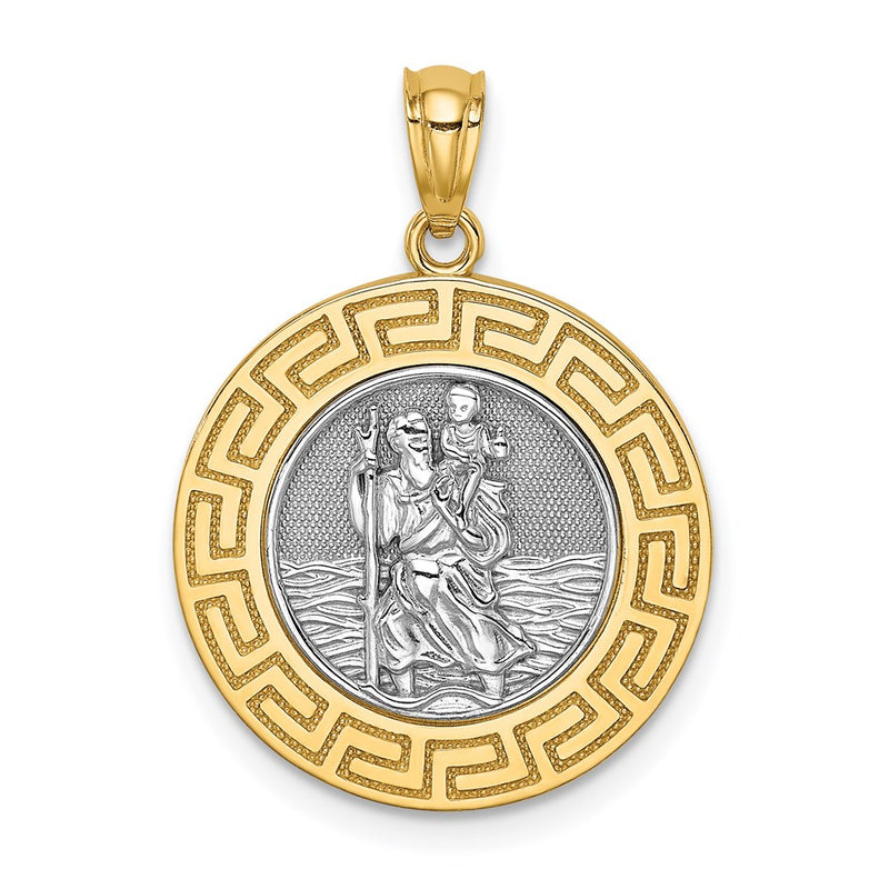 14k Yellow & Rhodium Gold w/ Rhodium St. Christopher Medal