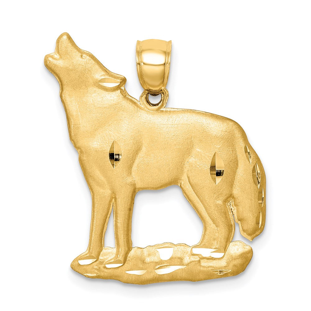14k Yellow Gold Brushed D/C Wolf Pendant