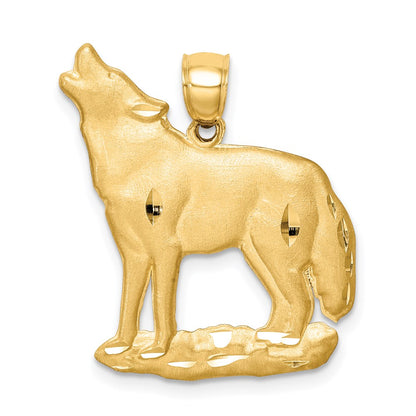 14k Yellow Gold Brushed D/C Wolf Pendant