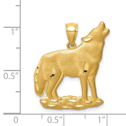 14k Yellow Gold Brushed D/C Wolf Pendant