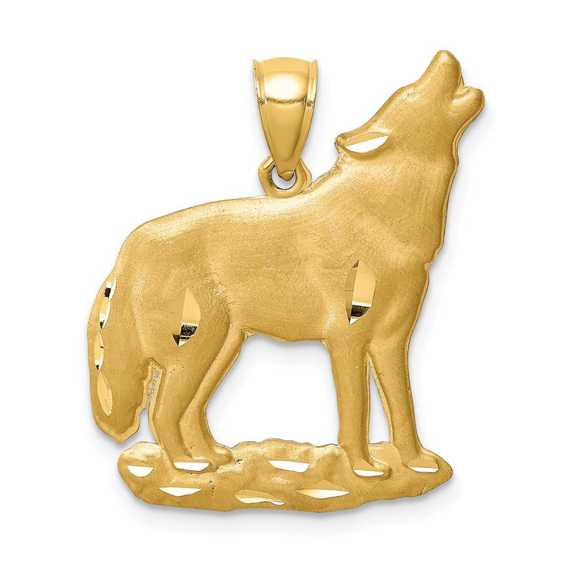 14k Yellow Gold Brushed D/C Wolf Pendant