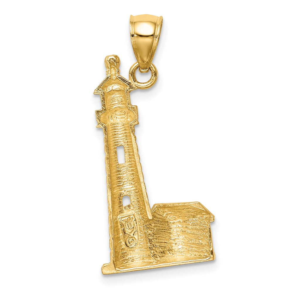 14k Yellow Gold Brushed D/C Lighthouse Pendant