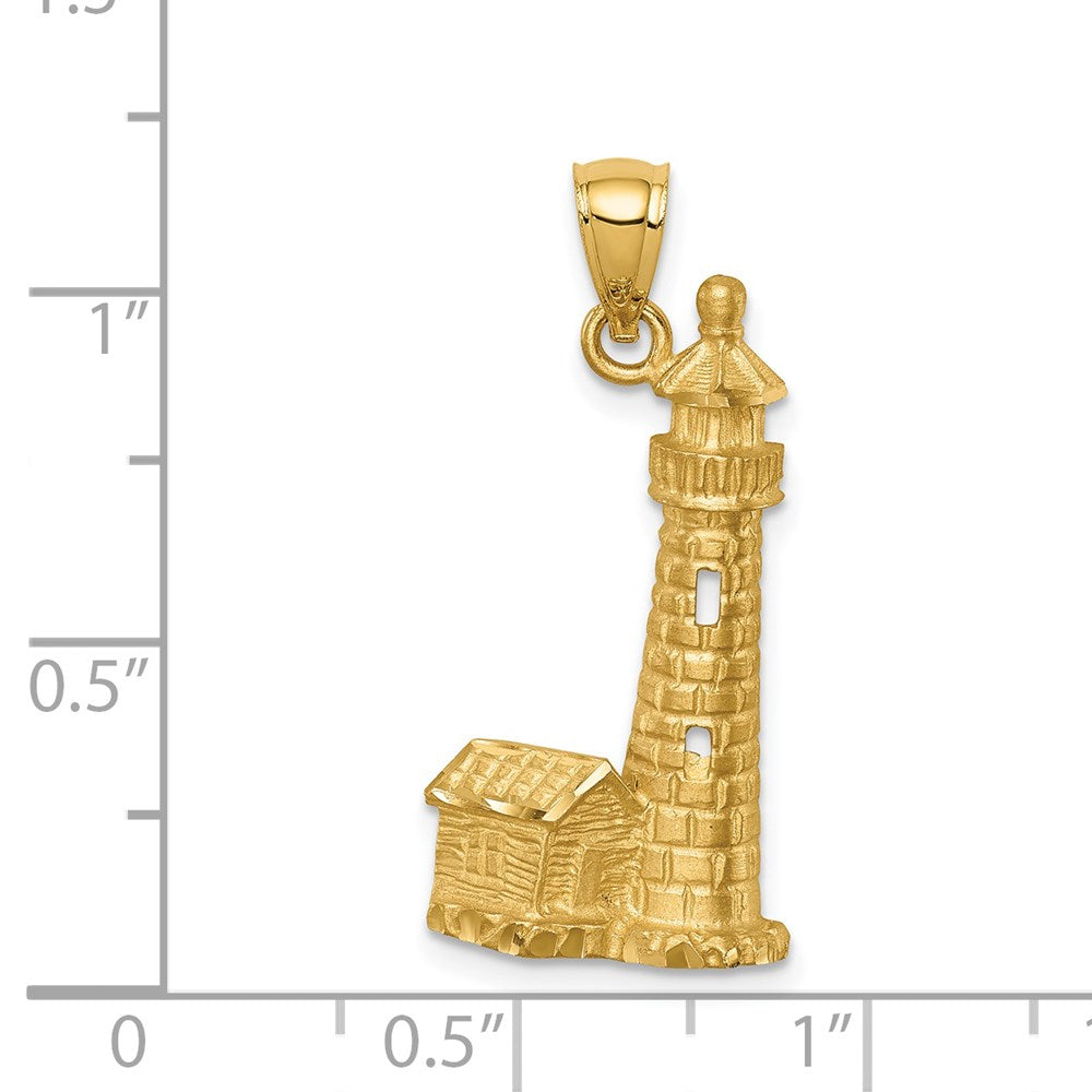 14k Yellow Gold Brushed D/C Lighthouse Pendant