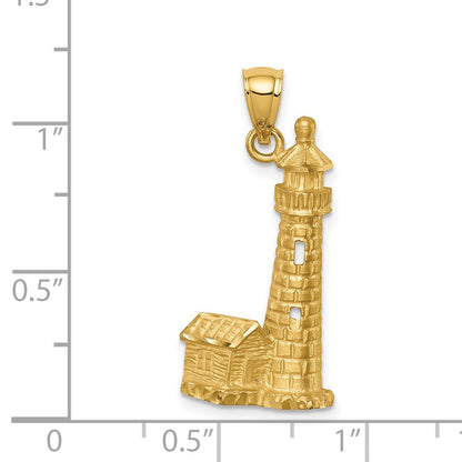 14k Yellow Gold Brushed D/C Lighthouse Pendant