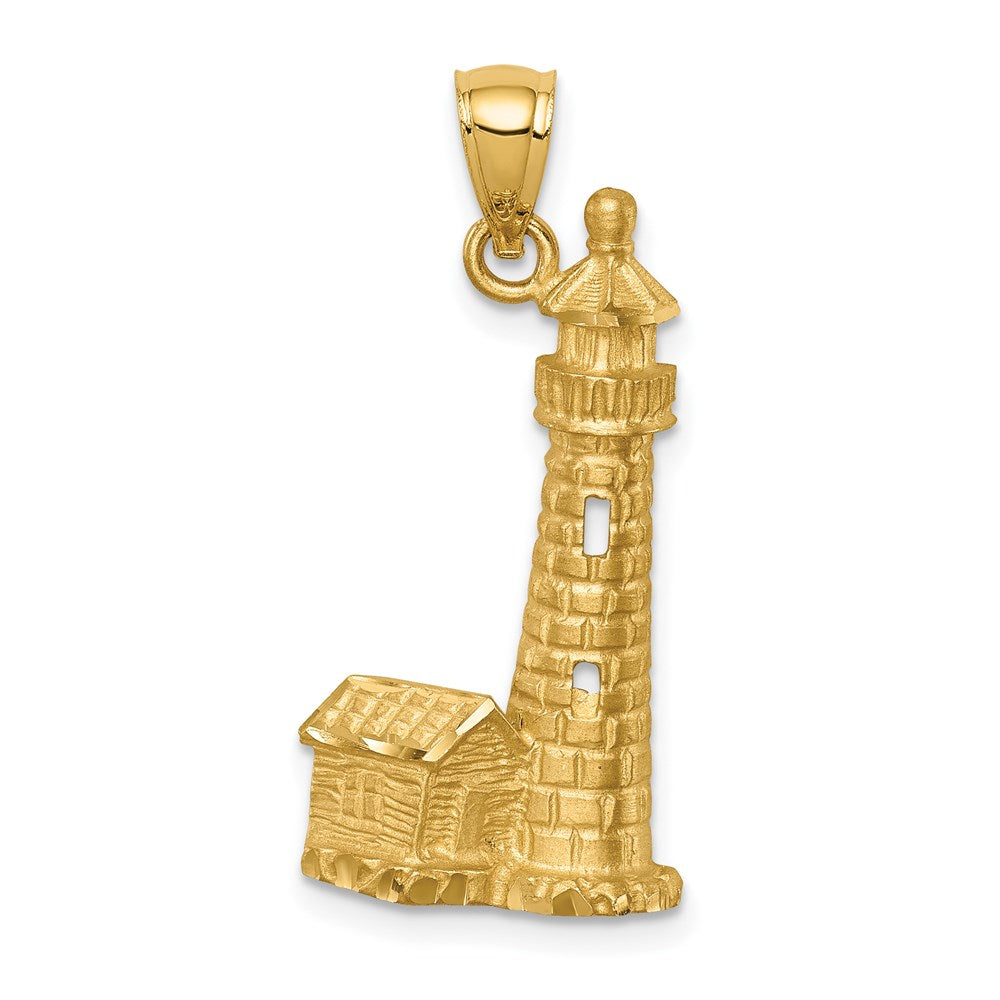 14k Yellow Gold Brushed D/C Lighthouse Pendant