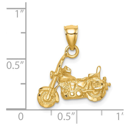 14k Yellow Gold Brushed D/C 3D Motorcycle Pendant