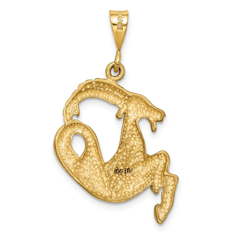 14k Yellow Gold Satin Diamond-cut Capricorn Zodiac Charm