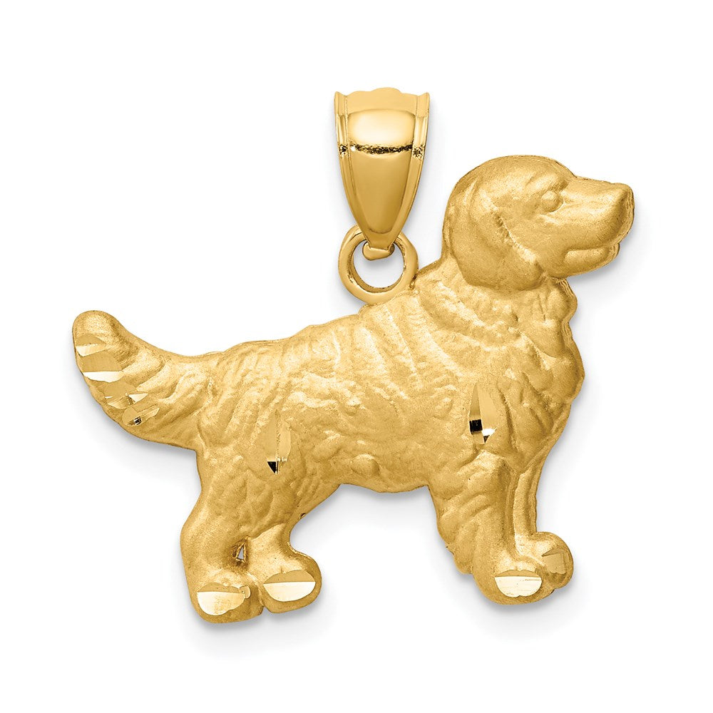 14k Yellow Gold Diamond-cut Golden Retriever Pendant