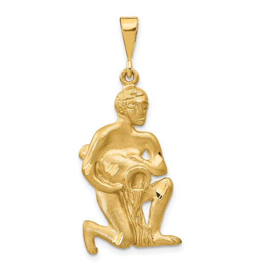 14k Yellow Gold Satin Diamond-cut Aquarius Zodiac Charm