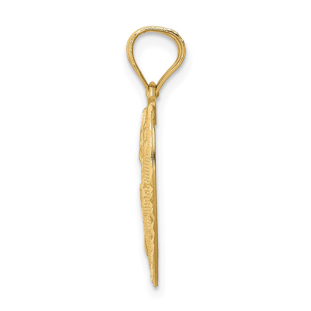 14k Yellow Gold Heart w/Doves & Hearts D/C Textured Pendant