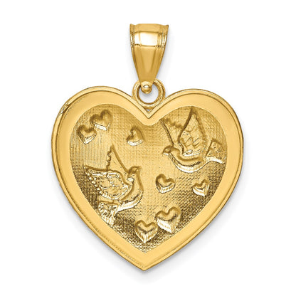 14k Yellow Gold Heart w/Doves & Hearts D/C Textured Pendant