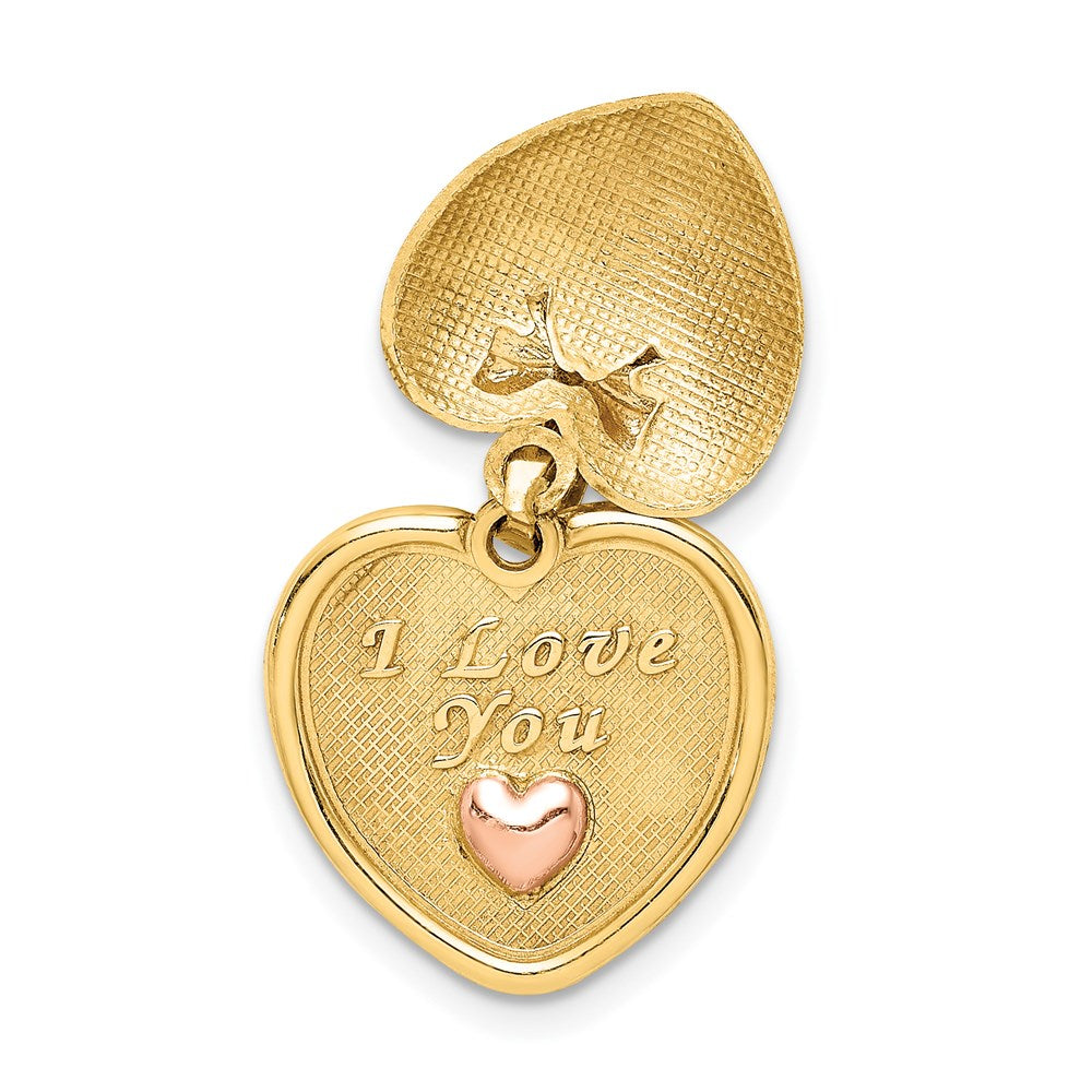 14k Yellow & Rhodium Gold w/Rose Plating I Love You in Heart Pendant
