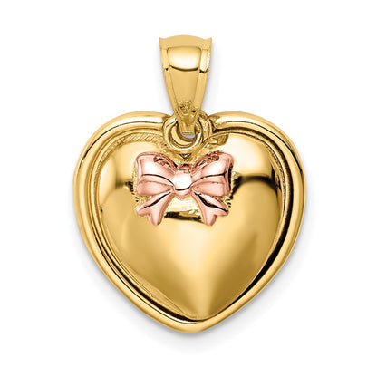 14k Yellow & Rhodium Gold w/Rose Plating I Love You in Heart Pendant