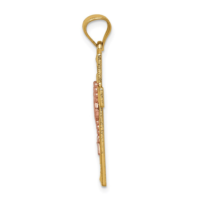 14k Two-tone Gold White Rhodium Cross w/Rosary Pendant