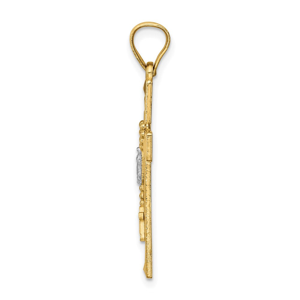 14k Yellow & Rhodium Gold w/Rhodium Cross w/Rosary Pendant