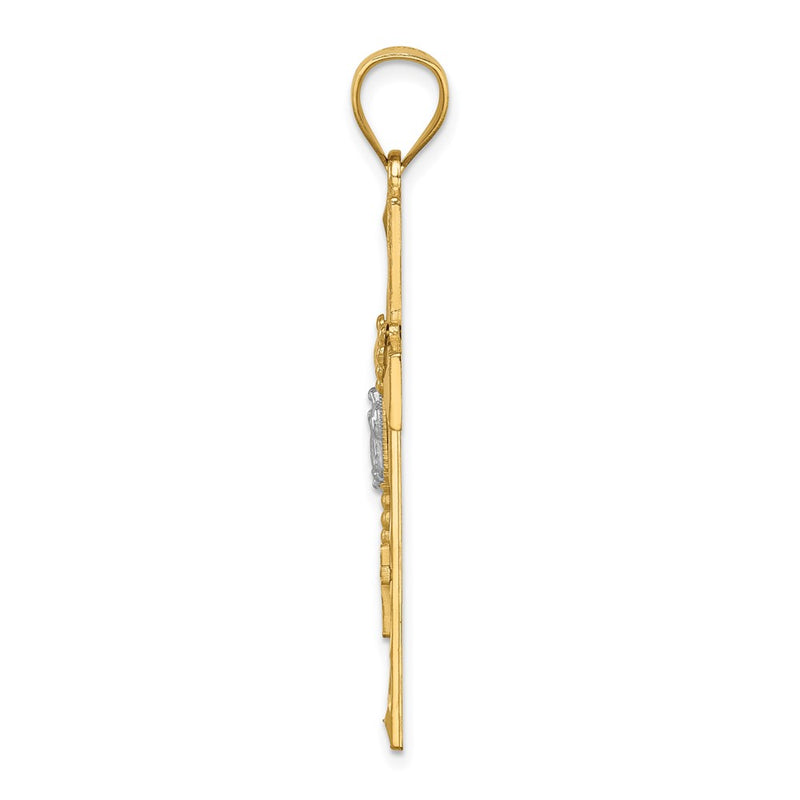 14k Yellow & Rhodium Gold w/Rhodium Cross w/Rosary Pendant