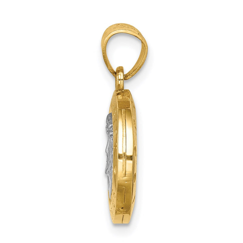 14k Yellow & Rhodium Gold w/Rhodium Jesus & Praying Hands Reversible Pendant