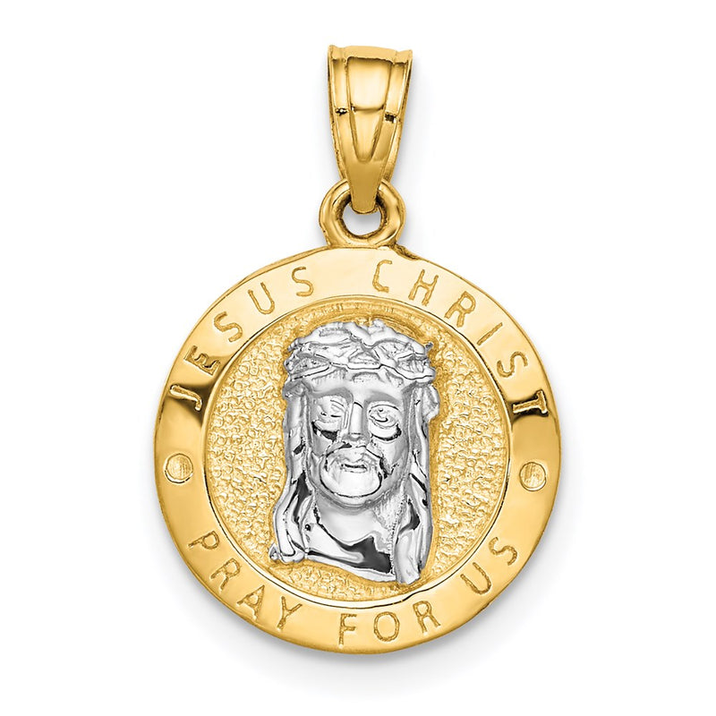 14k Yellow & Rhodium Gold w/Rhodium Jesus & Praying Hands Reversible Pendant