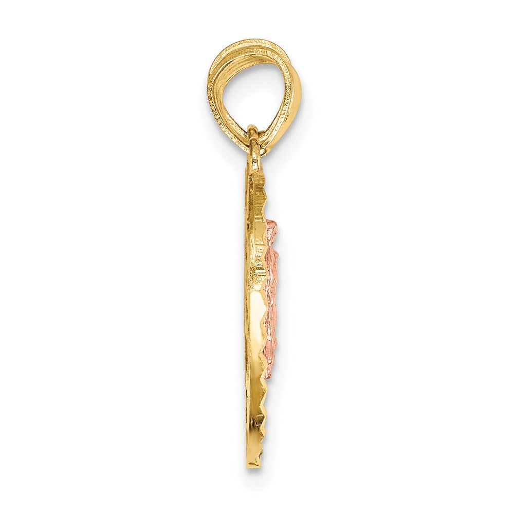 14k Two-tone Gold Reversible Lady of Guadalupe&Crucifix Breakapart Pendant