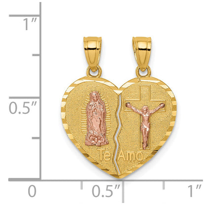 14k Two-tone Gold Reversible Lady of Guadalupe&Crucifix Breakapart Pendant